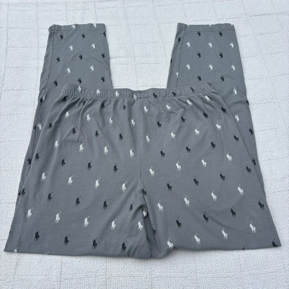 Men's Medium POLO Ralph Lauren Gray All Over Pony Logo Cotton Lounge Pants